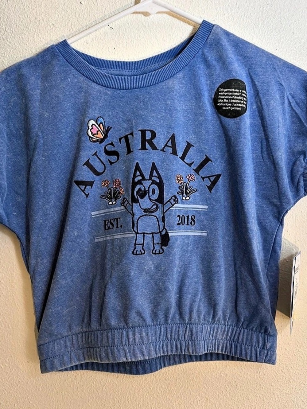 Bluey Australia Est. 2018 Blue Graphic Top for girls 7/8  NWT